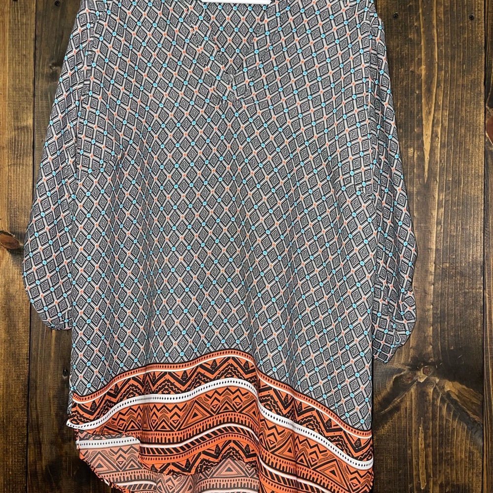 Cato Black and Orange Geometric Tunic
